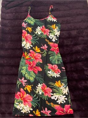 Absolutely Tropical Floral Mini Dress in Black, Pink, Yellow, Green